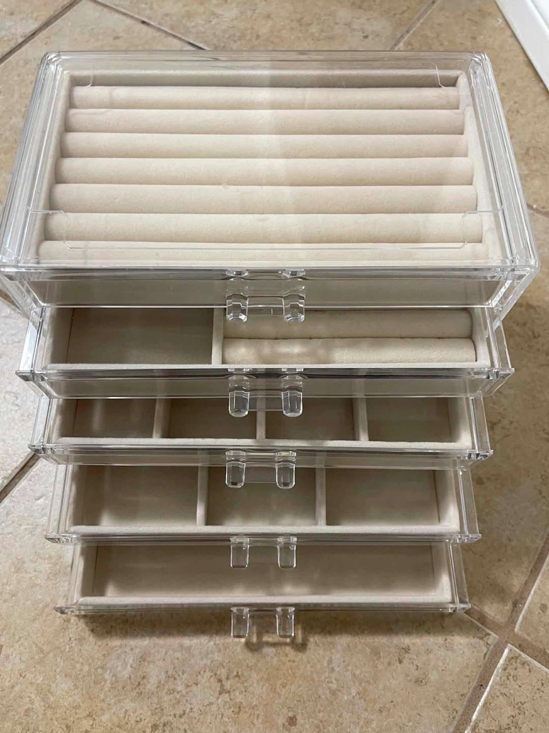 Clear 4-Drawer Jewelry Organizer with Ring Rolls