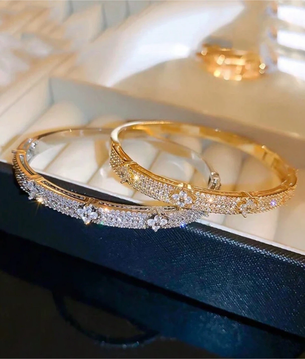 Gold Tone Bangle Bracelet with Crystals