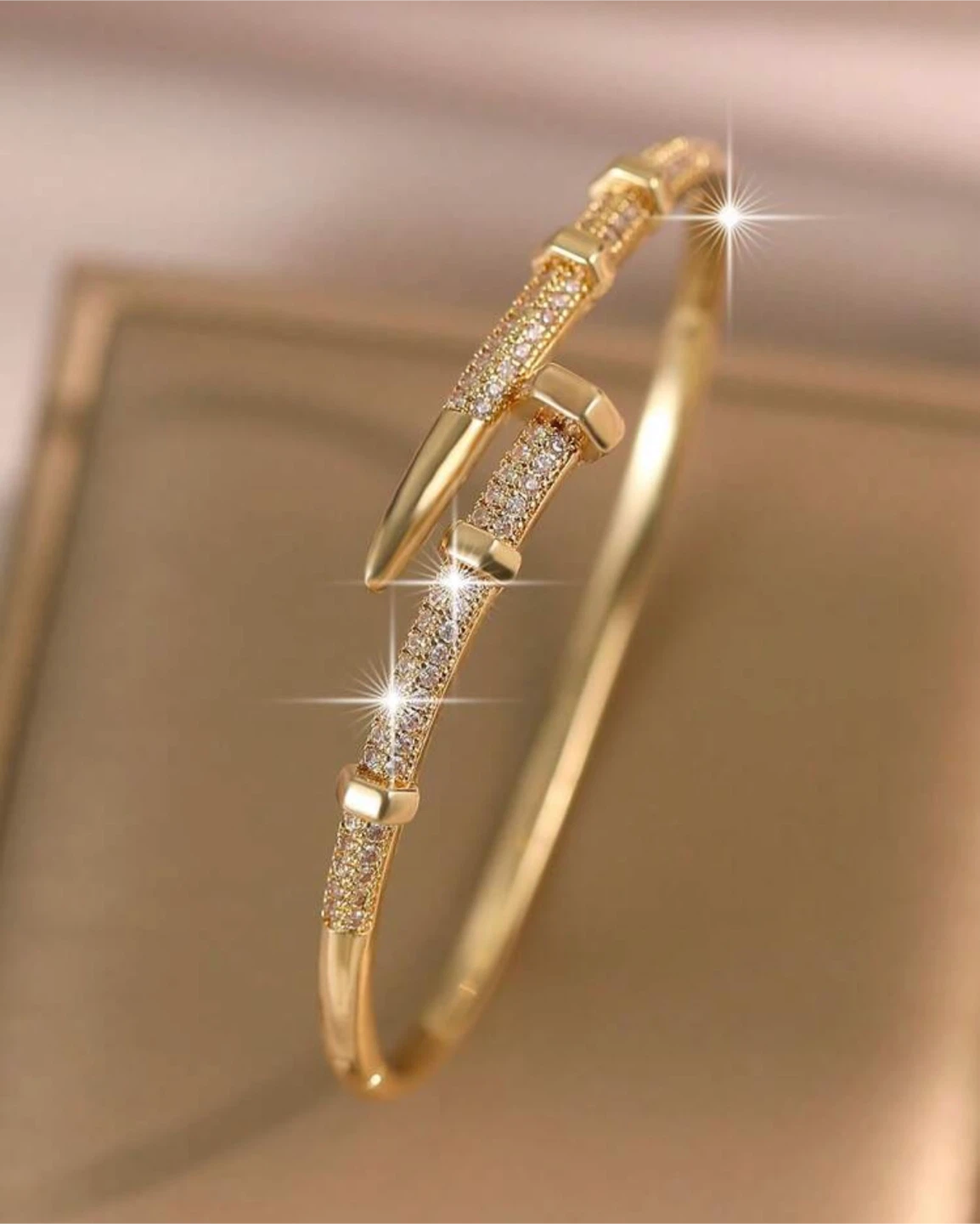 Gold Tone Bangle Bracelet with Crystals - photo 2