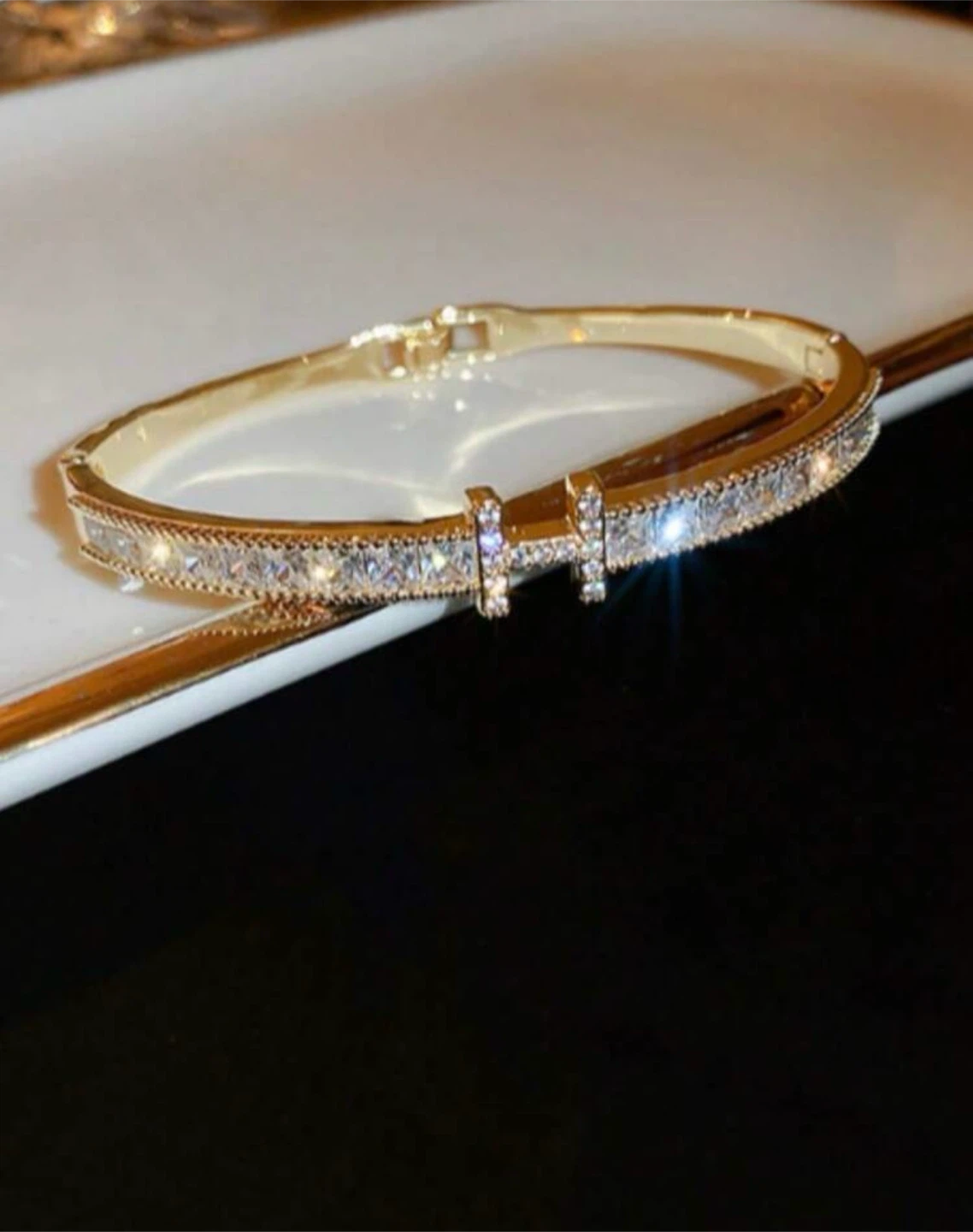 Gold Tone Bangle Bracelet with Crystals - photo 3