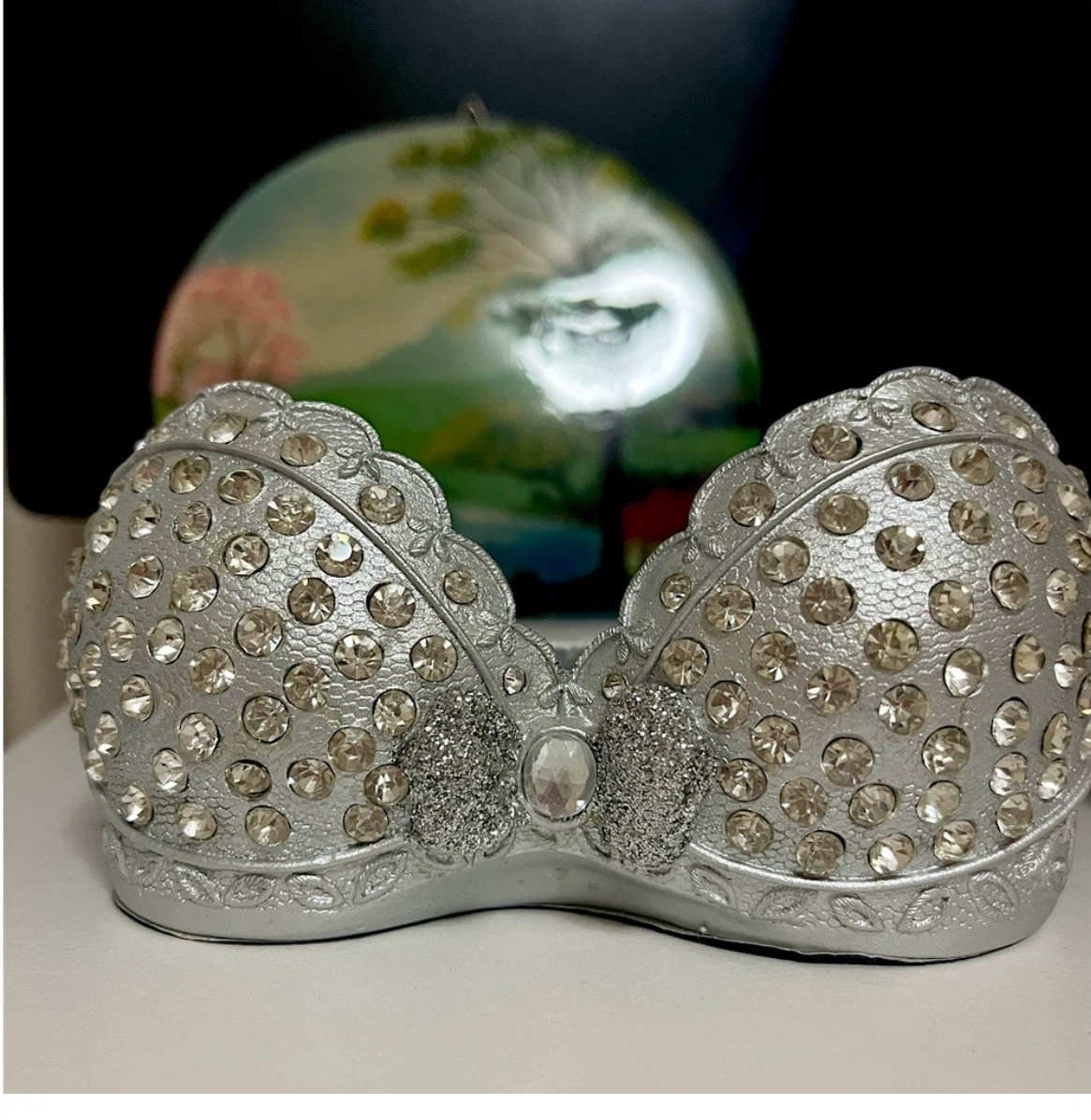 Silver Rhinestone Bra Jewelry Box