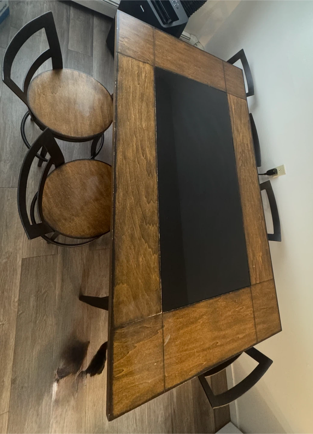 Dining Table with Wooden Frame and Black Glass Insert - photo 2