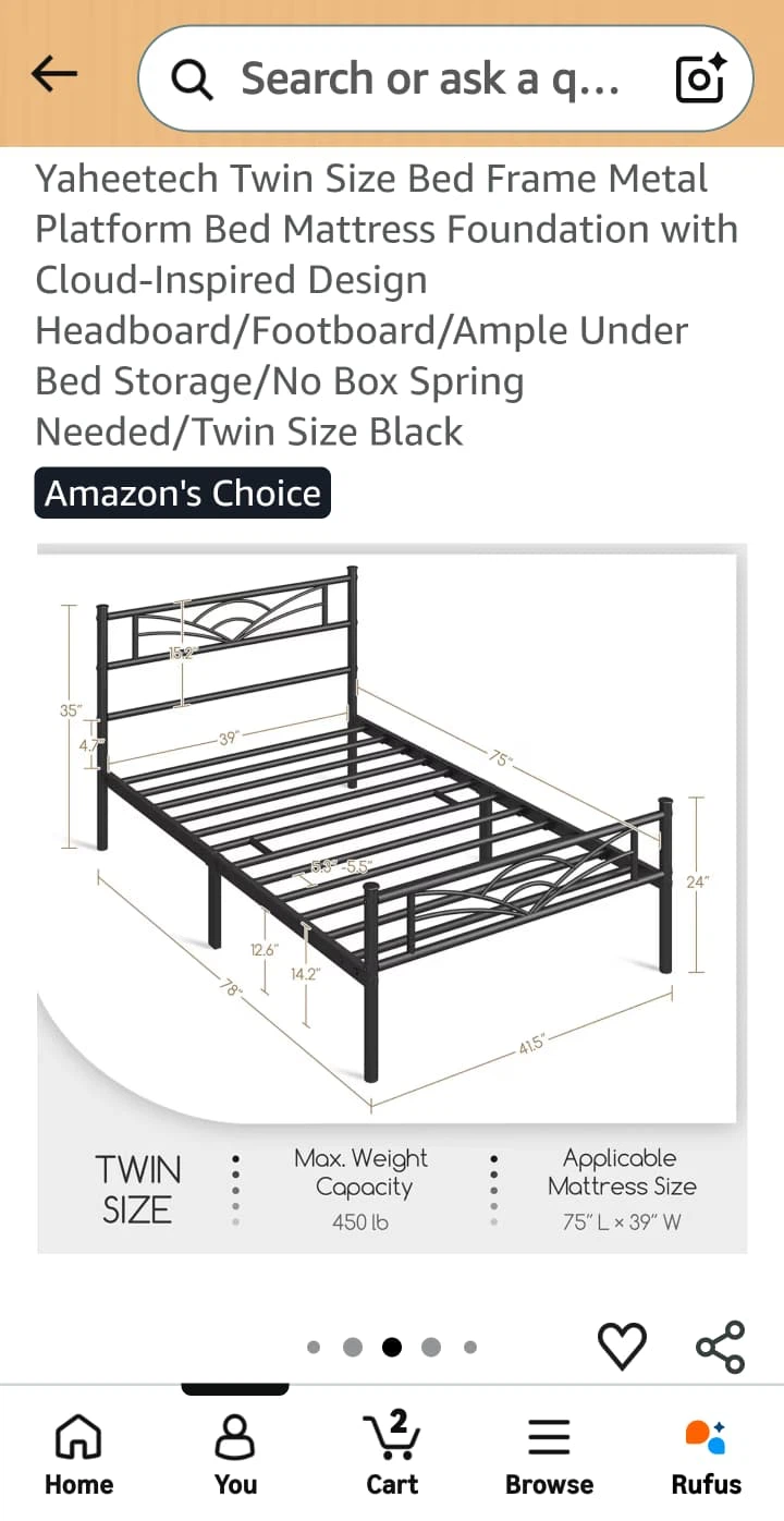 Yaheetech Twin Size Metal Bed Frame - photo 3