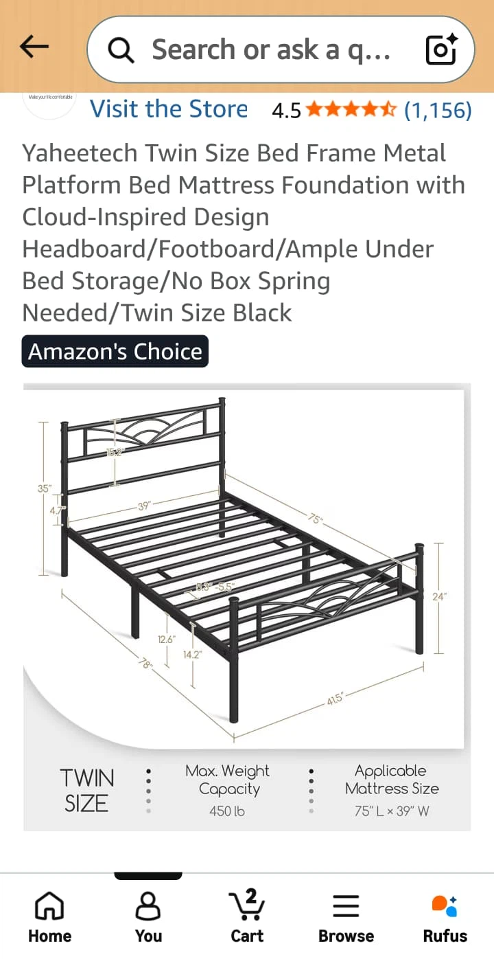 Yaheetech Twin Size Metal Bed Frame - photo 4