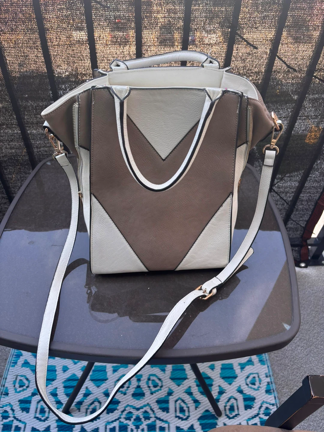 Tri-tone Faux Leather Handbag