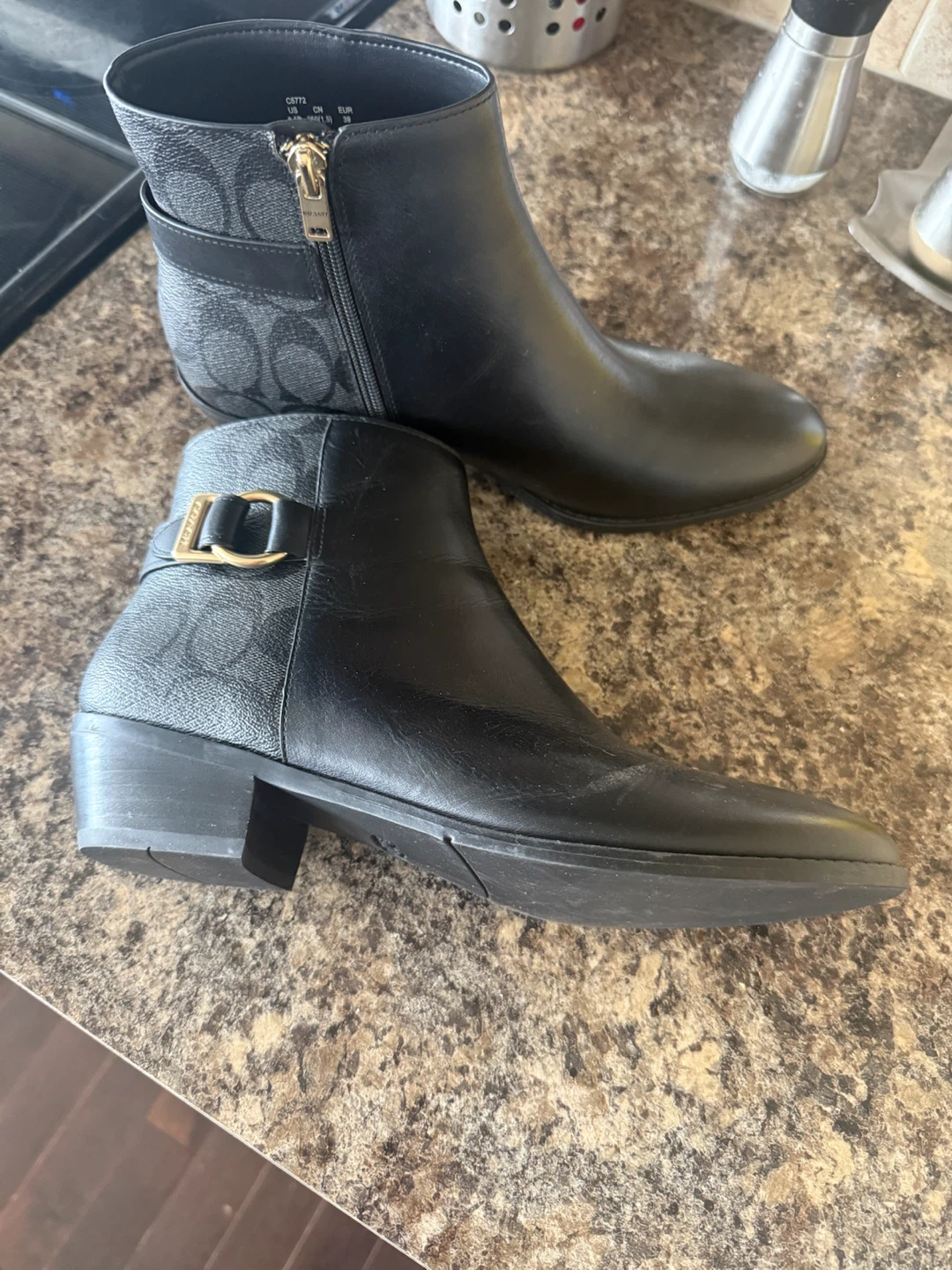 Coach Black Leather & Signature Ankle Boots