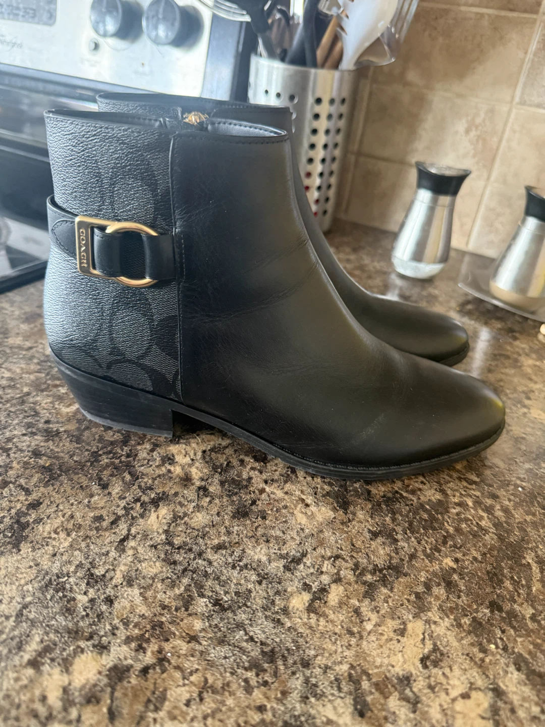 Coach Black Leather & Signature Ankle Boots - photo 2
