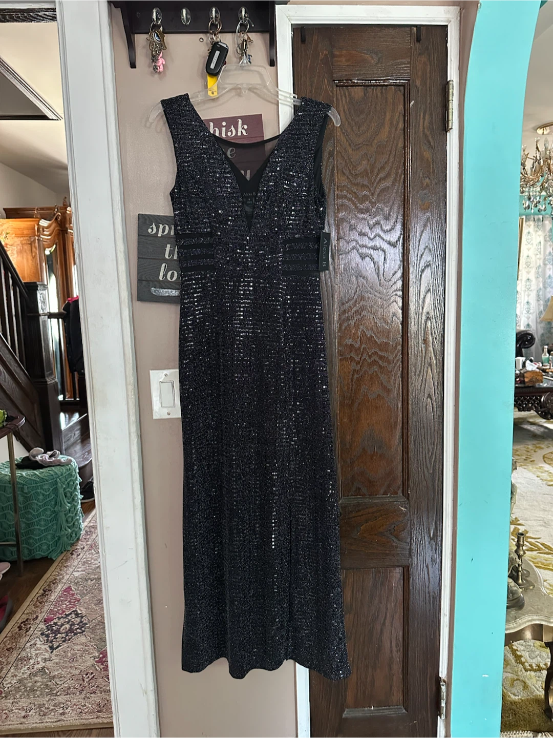 Alexa B Black Sequin V-Neck Maxi Dress