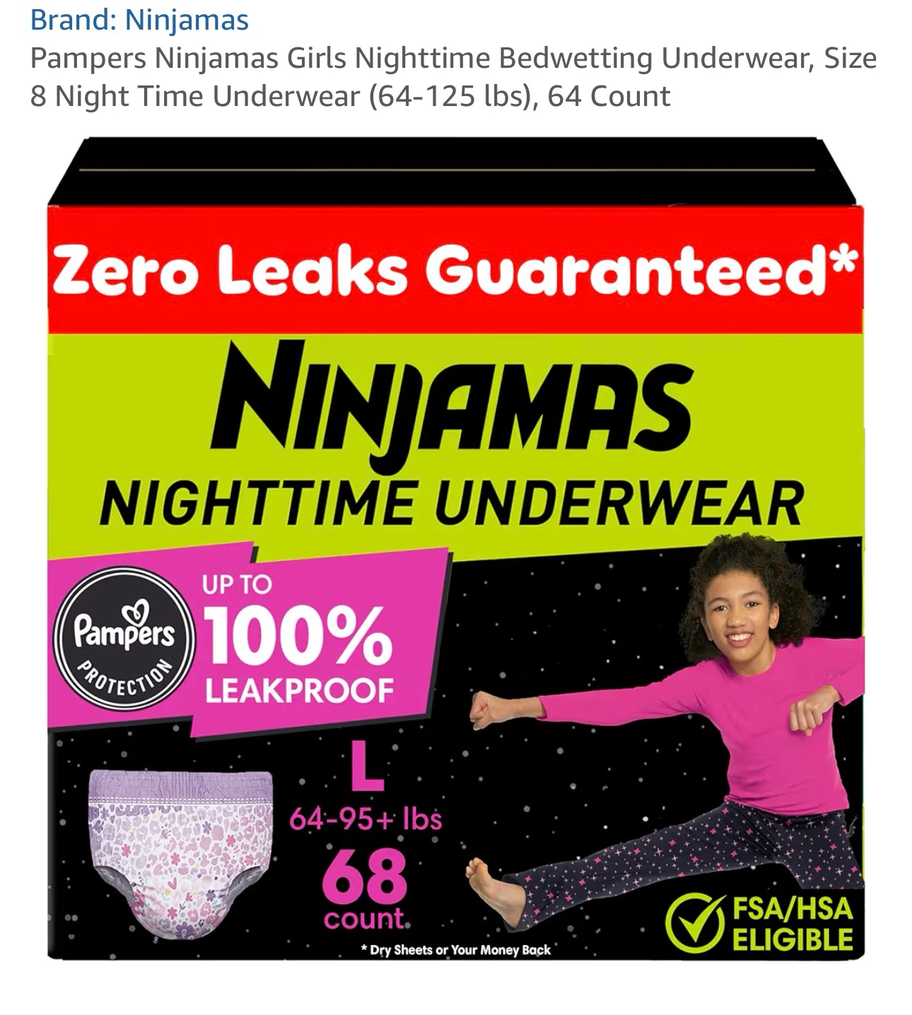 Pampers Ninjamas Girls Nighttime Underwear Size L