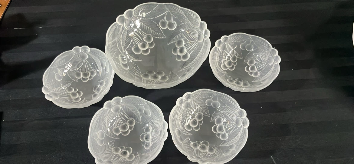 Frosted Glass Cherry Bowls Set of 5