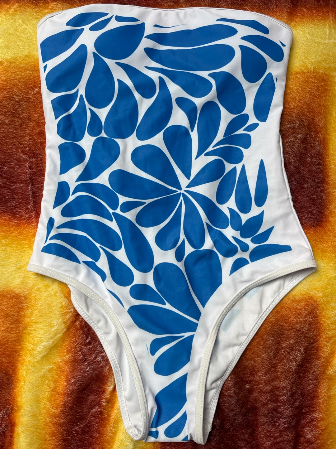 Women's Blue and White Floral Swimsuit and Cover-up Set