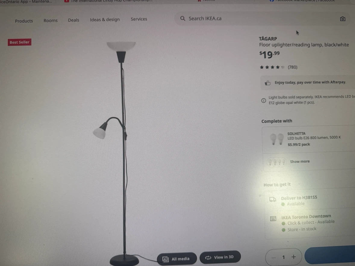 IKEA TÅGARP Black Floor Lamp with Adjustable Reading Light - photo 2