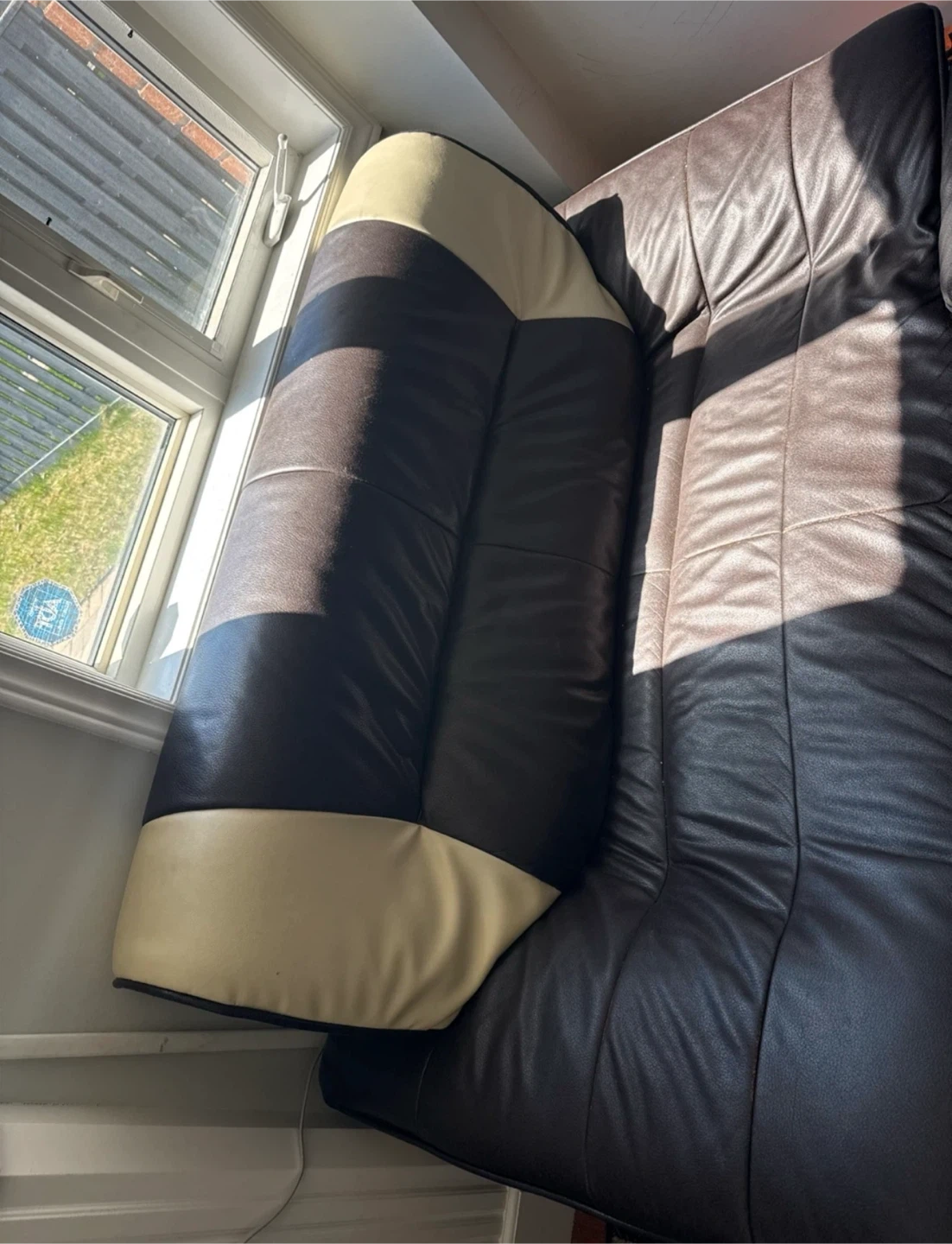 Dark Brown and Cream Leather Sofa