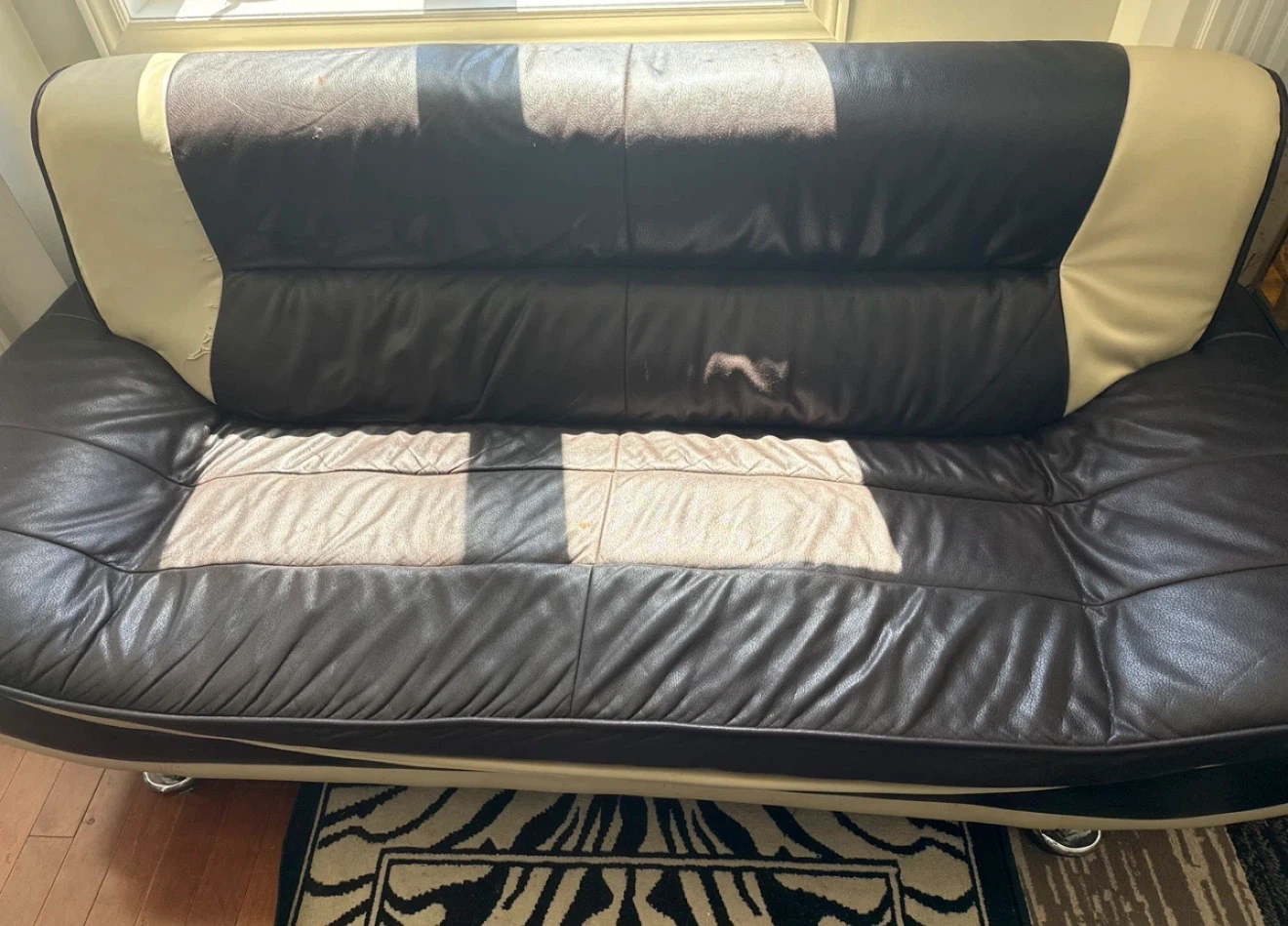 Dark Brown and Cream Leather Sofa - photo 2