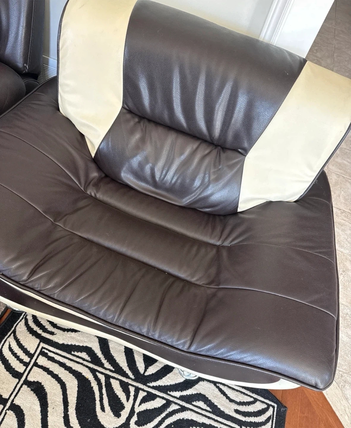 Dark Brown and Cream Leather Sofa - photo 3