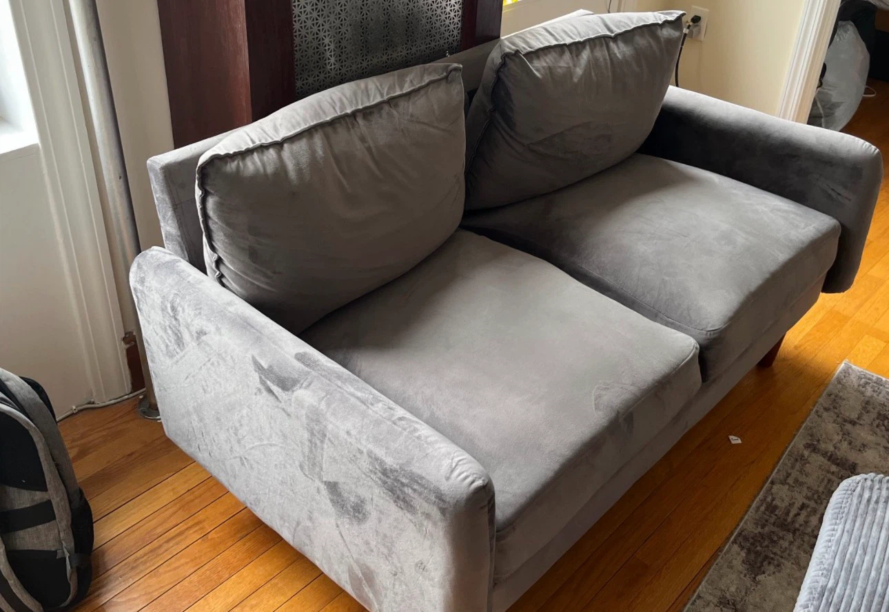 Gray Velvet Loveseat Sofa - photo 3