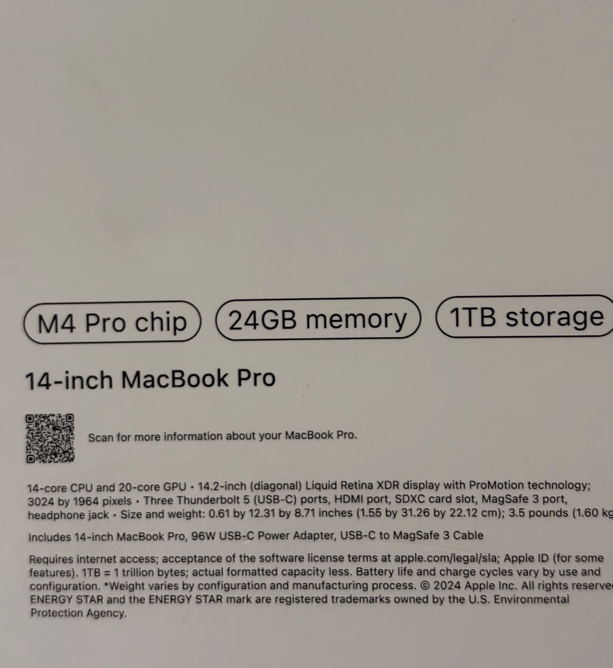Brand New M4 Pro MacBook Pro 14 24gb/1tb - photo 3