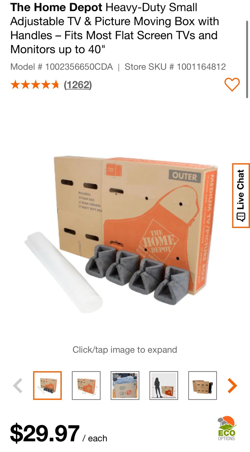 The Home Depot Small TV Moving Box with Handles