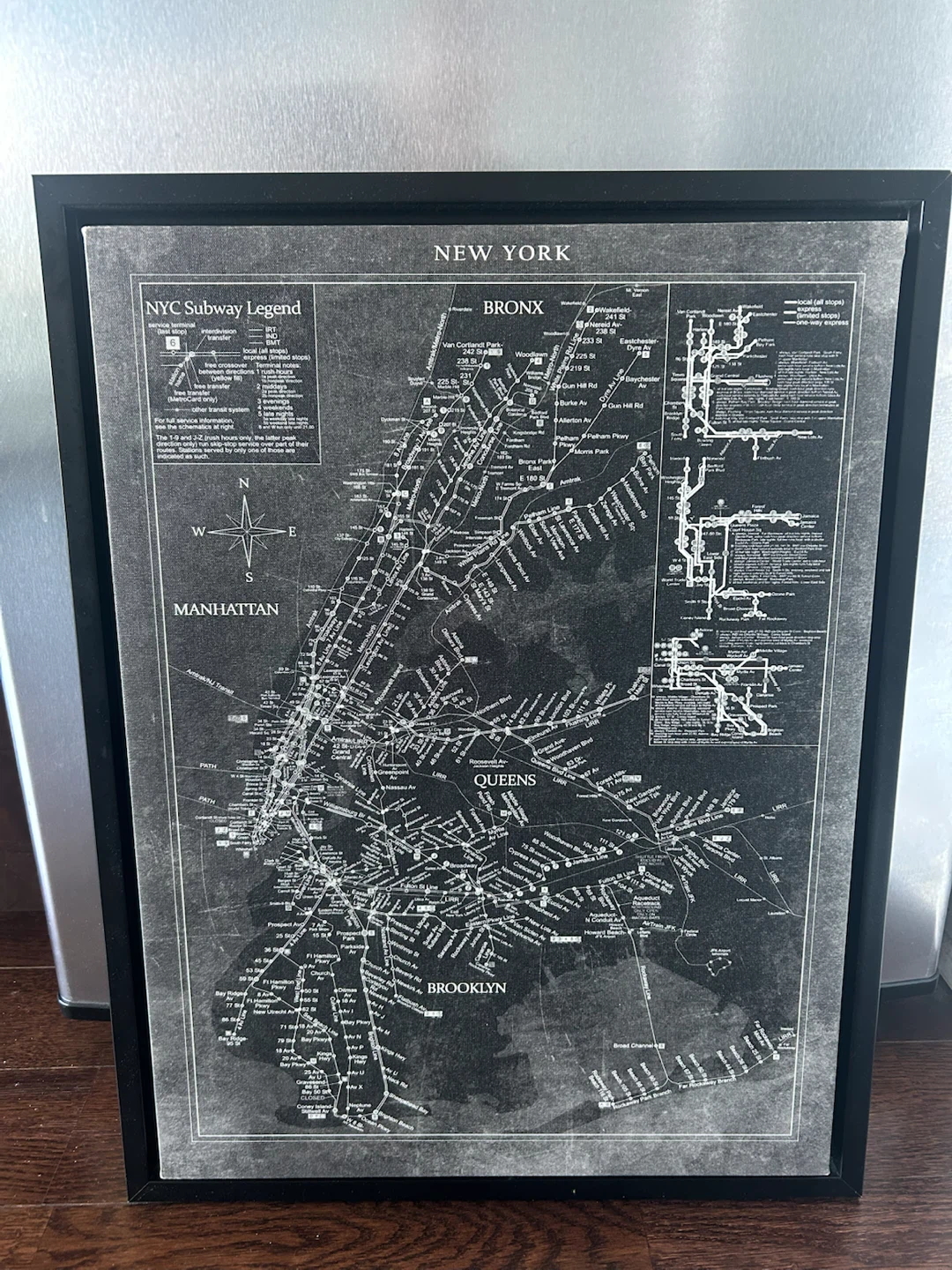 Framed NYC Subway Legend Map Wall Art