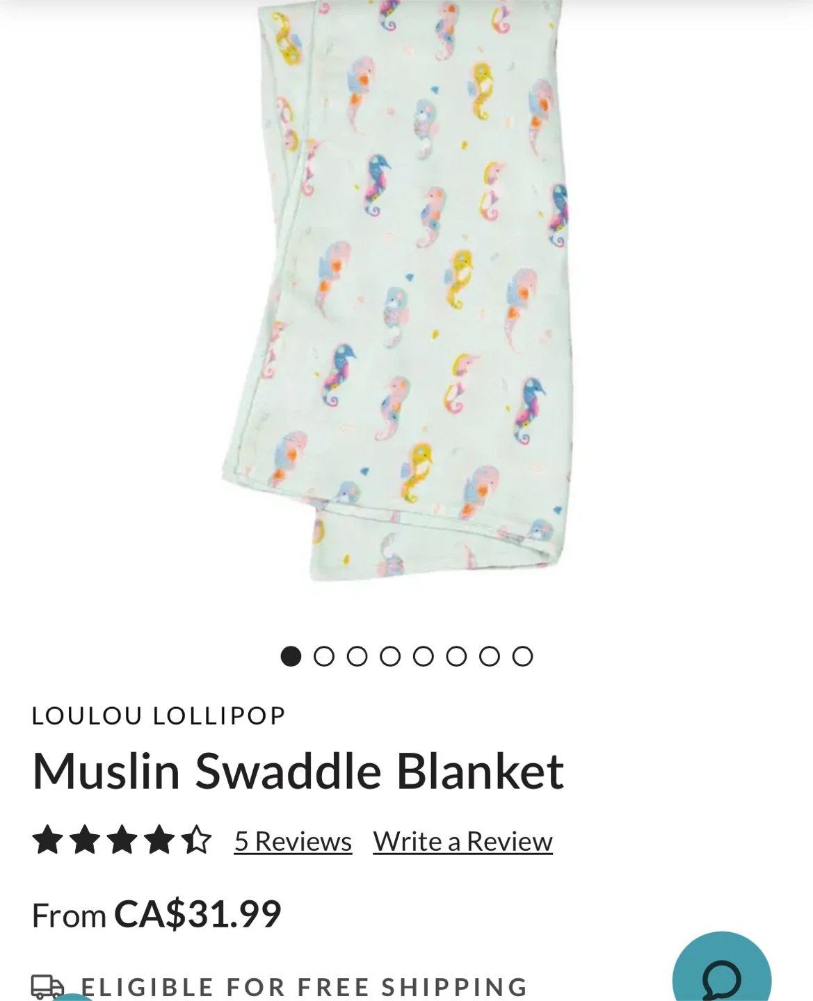 Loulou Lollipop Muslin Swaddle Blanket - Seahorse Print