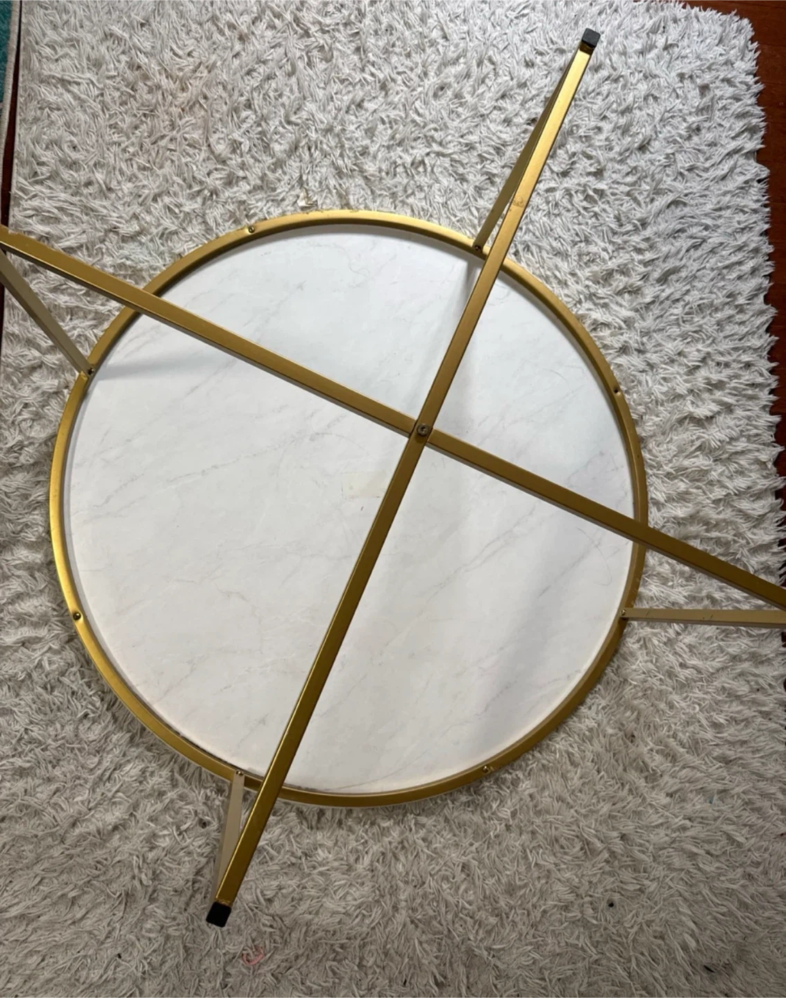 Round Coffee Table - White Marble Look with Gold Legs - photo 2