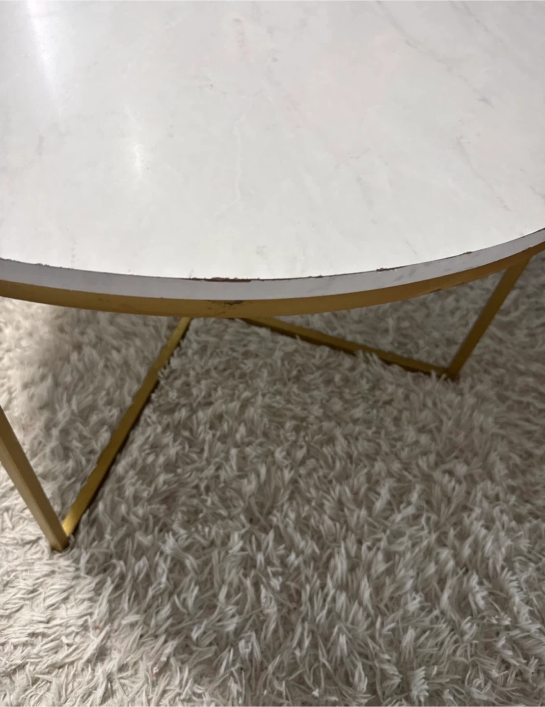 Round Coffee Table - White Marble Look with Gold Legs - photo 3