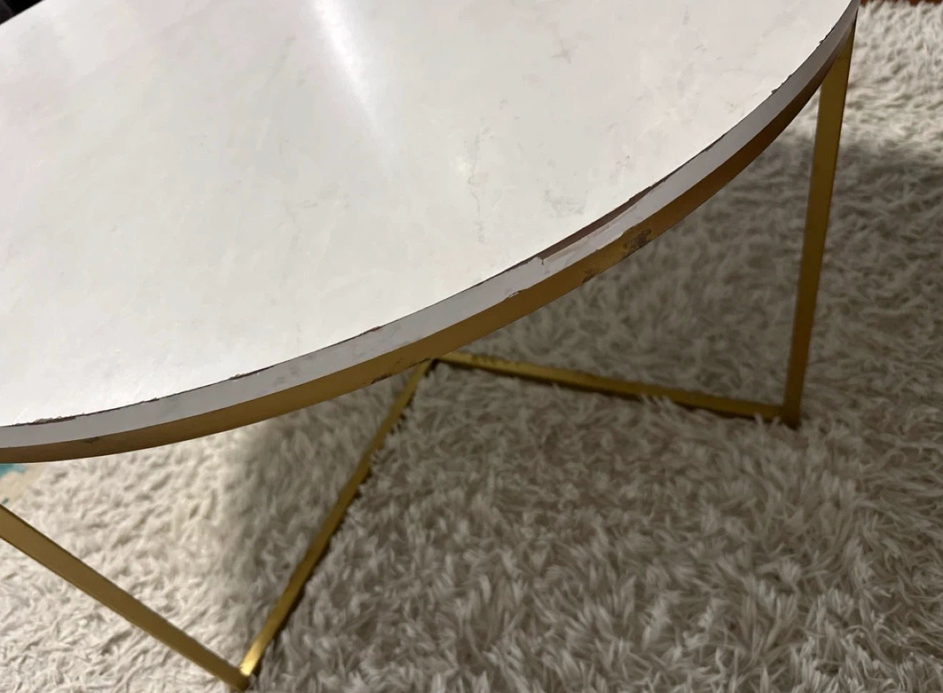 Round Coffee Table - White Marble Look with Gold Legs - photo 4