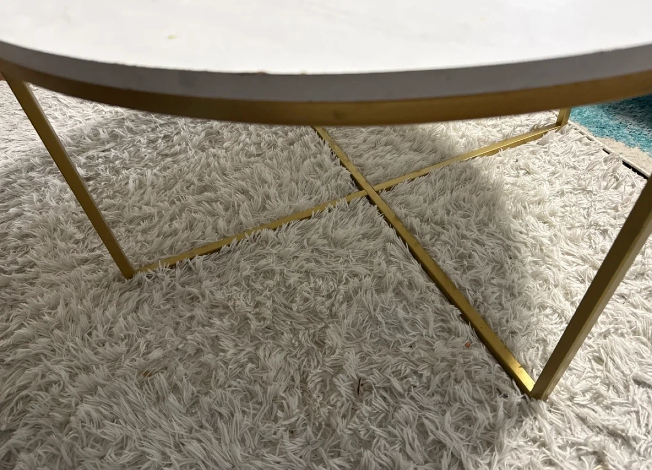 Round Coffee Table - White Marble Look with Gold Legs - photo 5