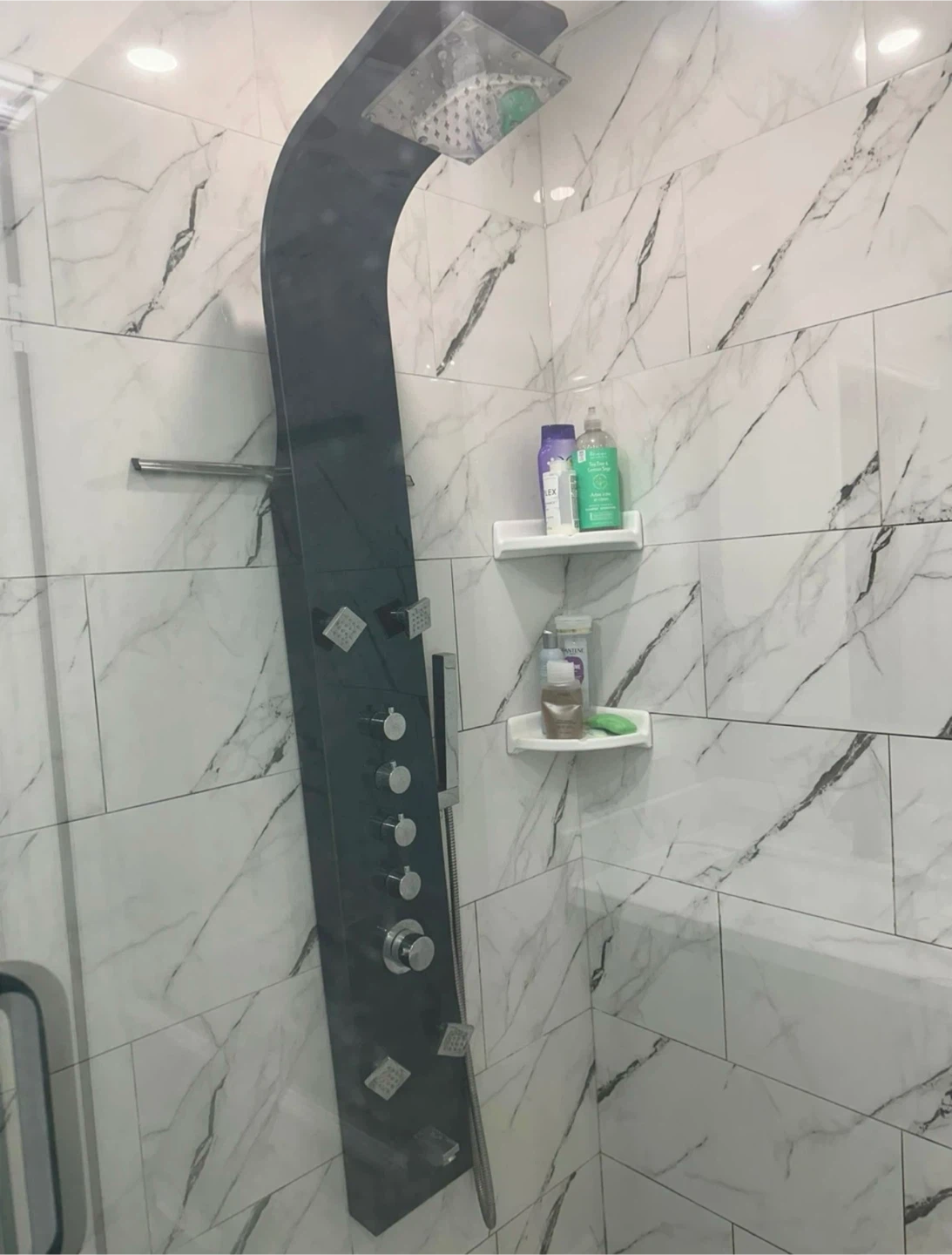 Black Shower Panel System with Rainfall Showerhead
