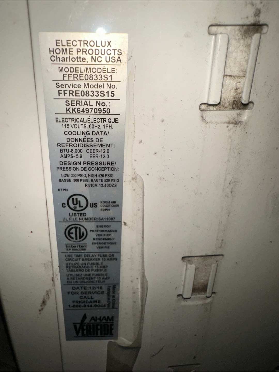 Frigidaire Air Conditioner no side panel - photo 2
