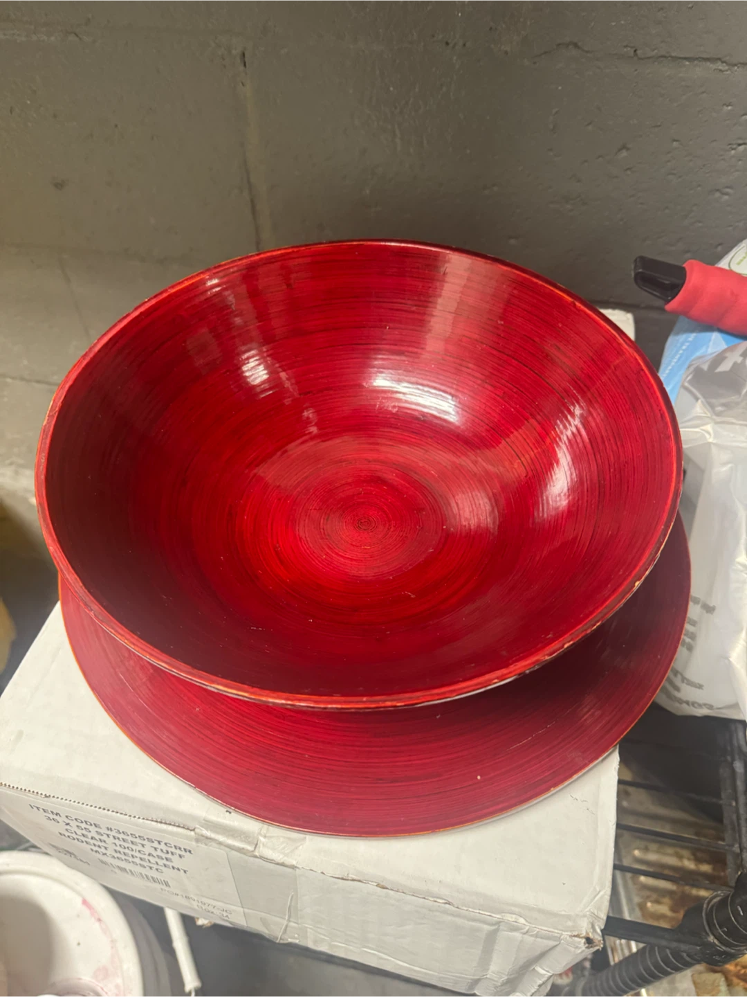 Red Bamboo Serving Bowl and Plate Set home decor
