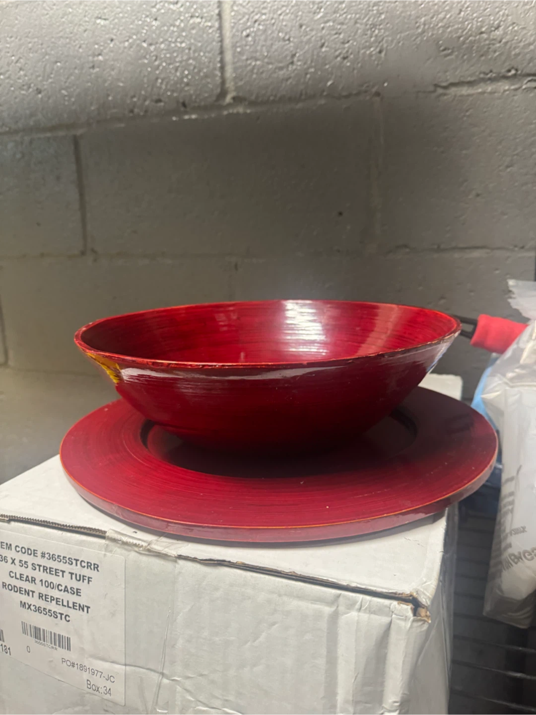 Red Bamboo Serving Bowl and Plate Set home decor - photo 2
