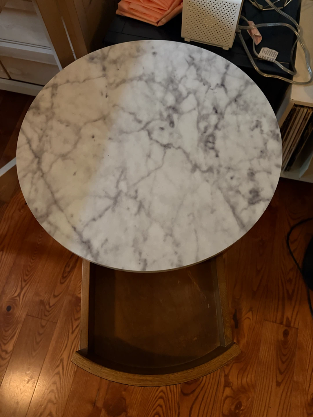 Round Marble Top End Table with Drawer - photo 2