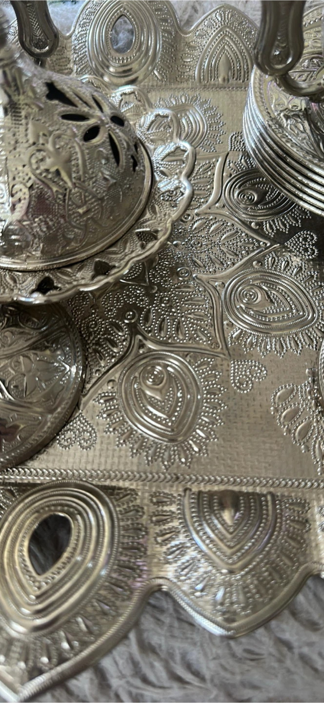 Turkish Ornate Silver Coffee Set with Tray and six Cups - photo 3