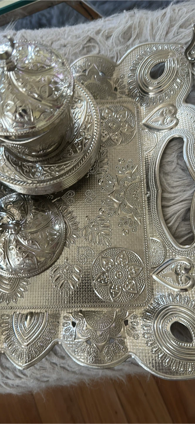 Turkish Ornate Silver Coffee Set with Tray and six Cups - photo 4