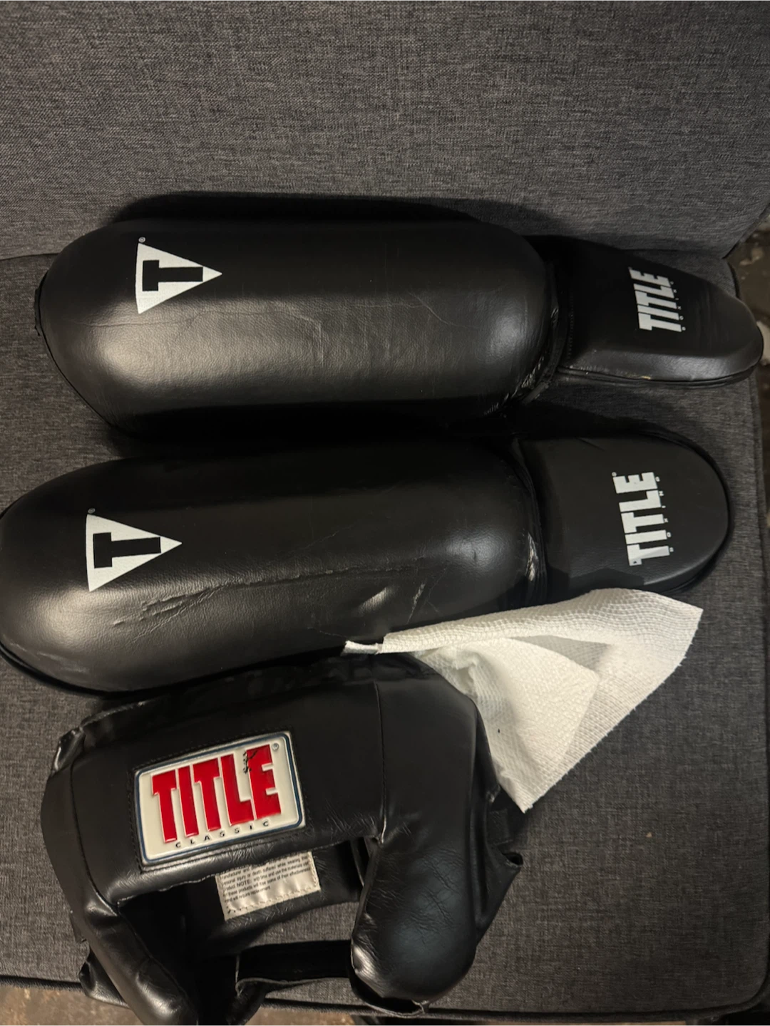 TITLE Boxing Headgear and Shin Guards Set