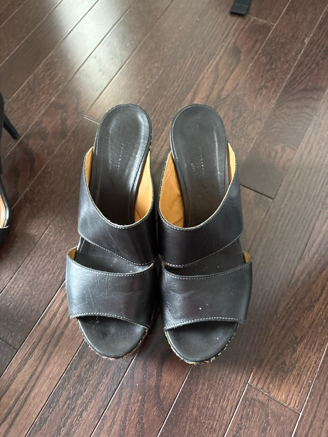 Black Leather Mules