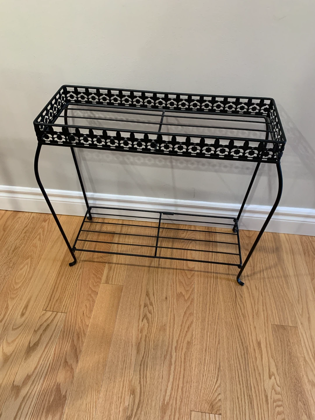 Black Metal 2 Shelf Plant Stand