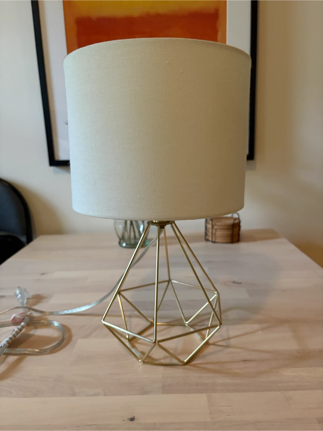 Geometric Cage Table Lamp with Linen Shade - photo 2