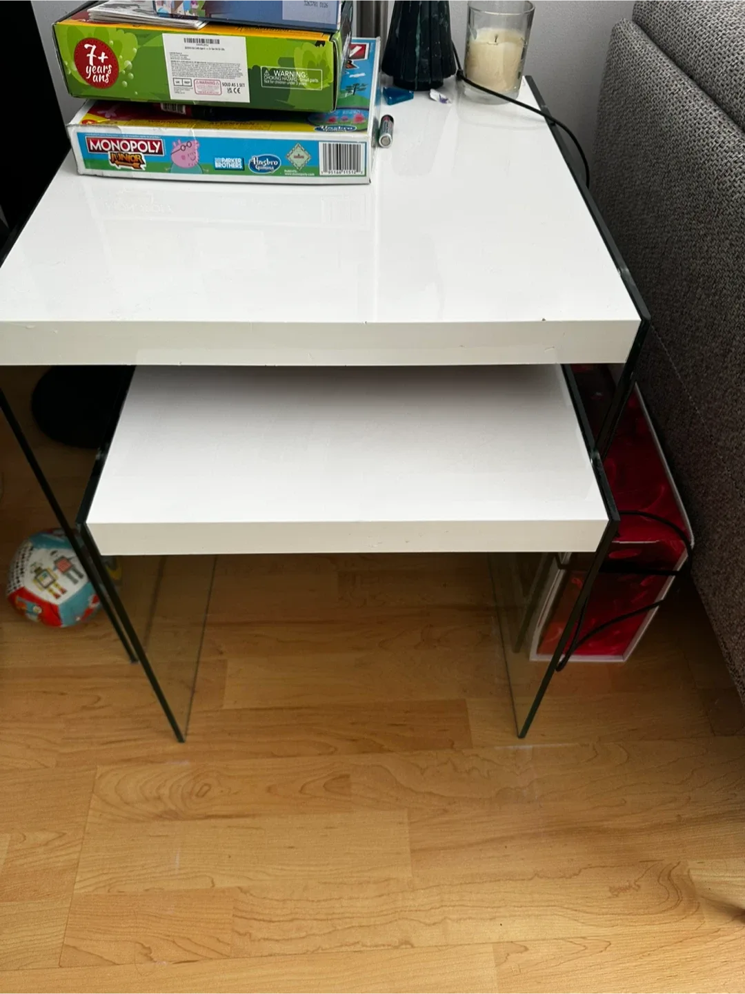 White Side Table with Glass Sides