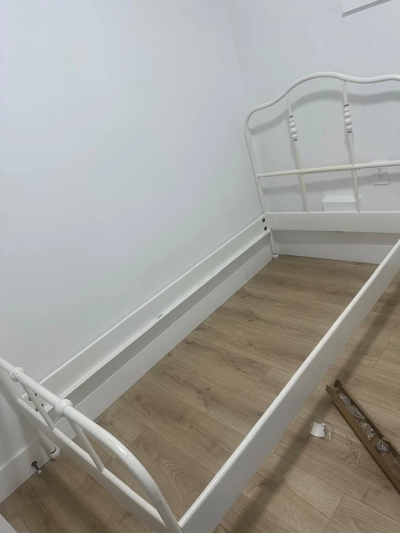 White Metal Bed Frame with Headboard and Footboard