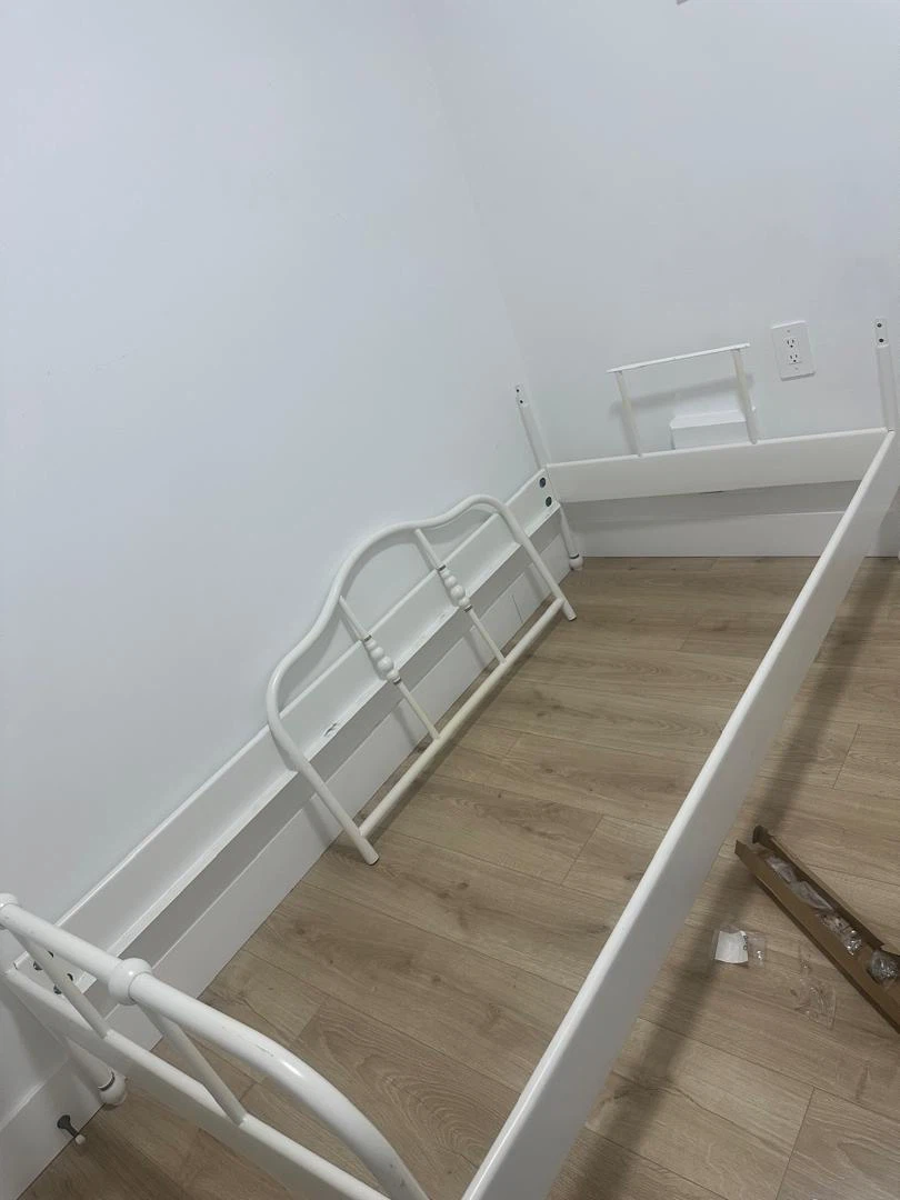White Metal Bed Frame with Headboard and Footboard - photo 2