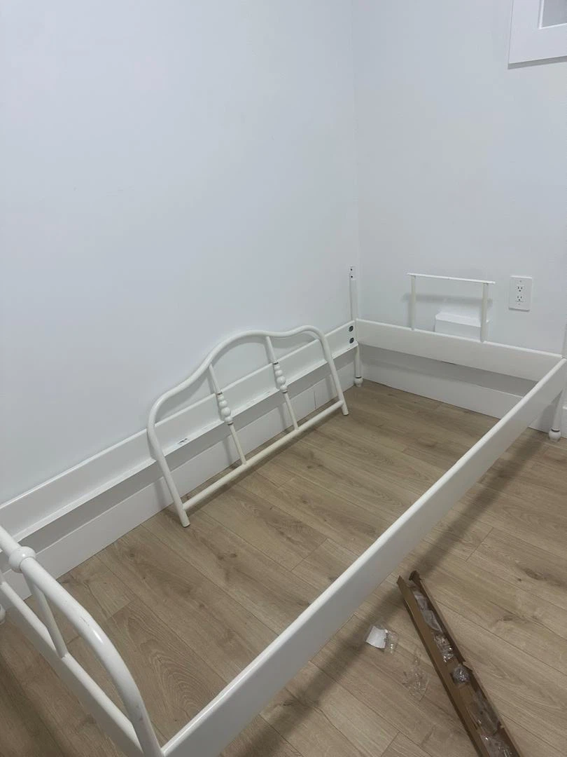 White Metal Bed Frame with Headboard and Footboard - photo 3