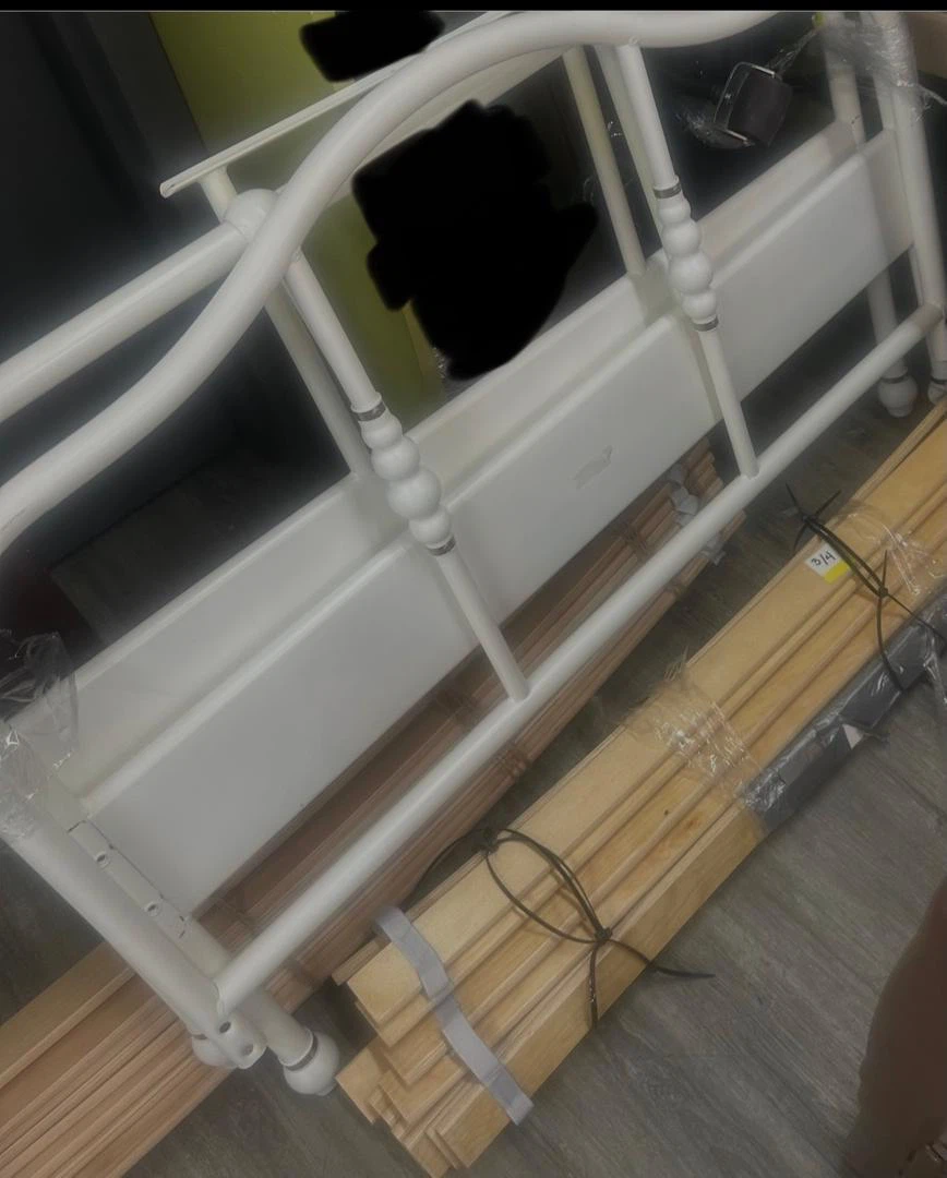 White Metal Bed Frame with Headboard and Footboard - photo 4