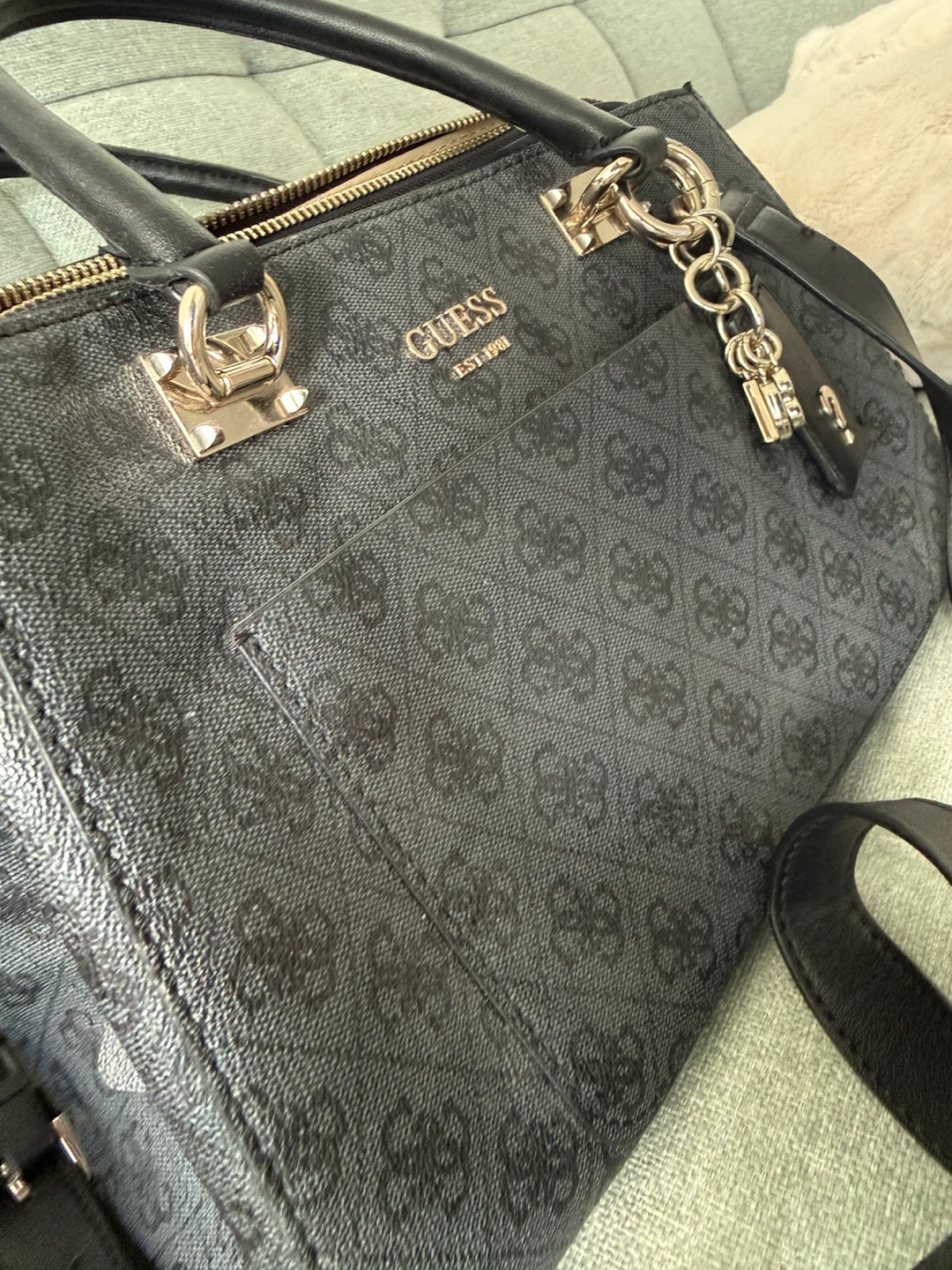 Guess Black Logo Large Satchel Handbag