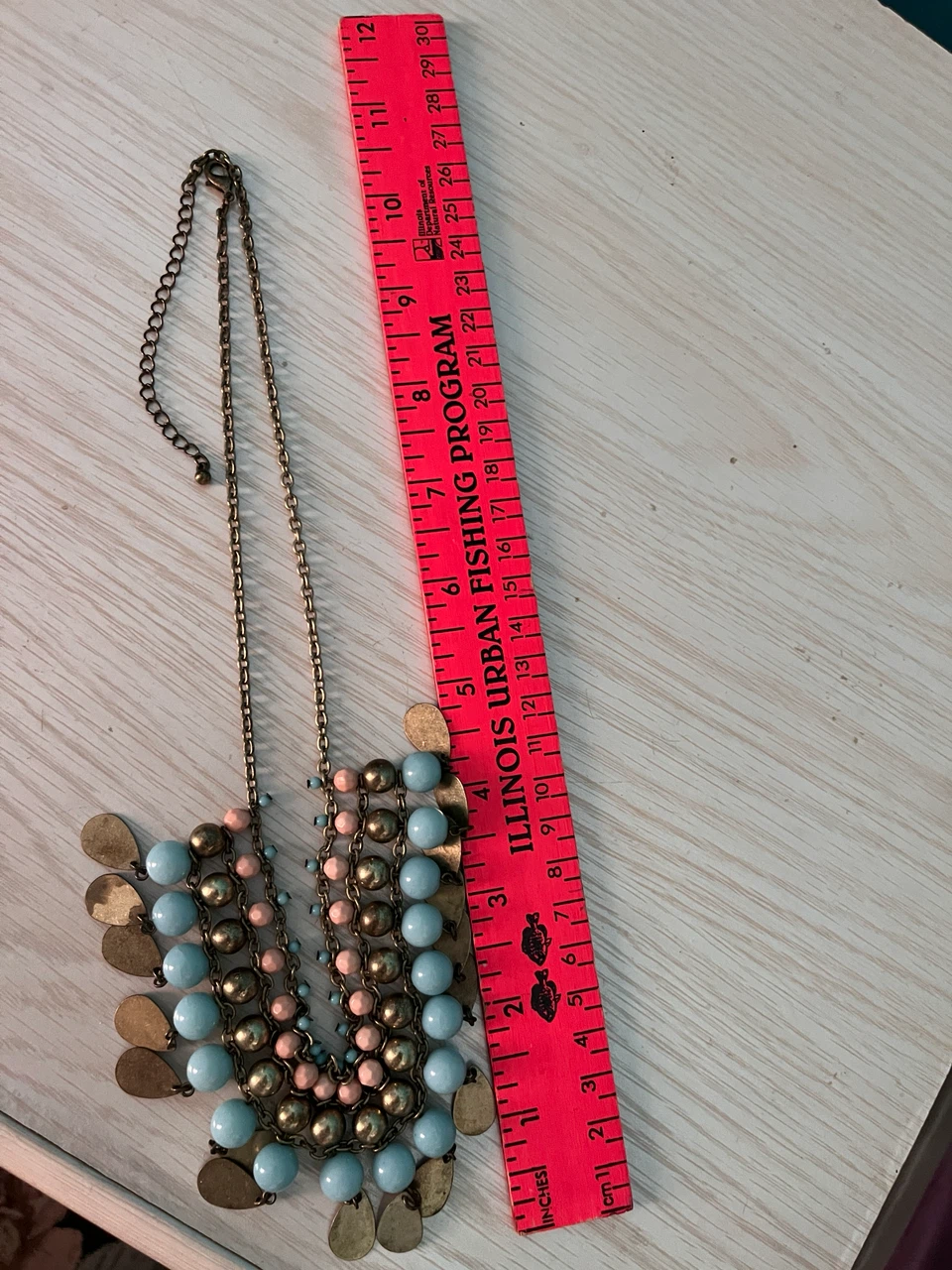 Beaded Statement Necklace - Blue, Pink, Gold Tones - photo 3
