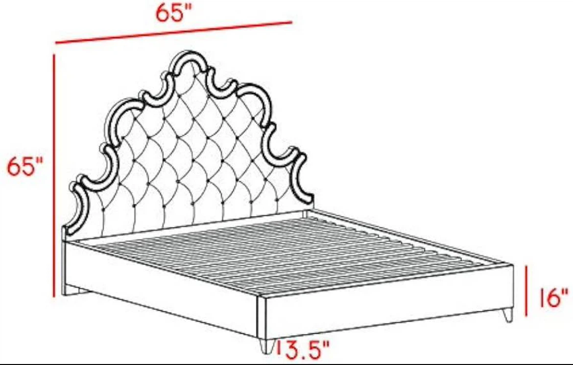 Grey Velvet Tufted Queen Bed Frame with Crystal Accents - photo 4