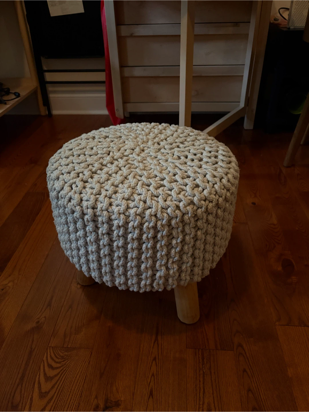 Knit Pouf Ottoman with Wooden Legs