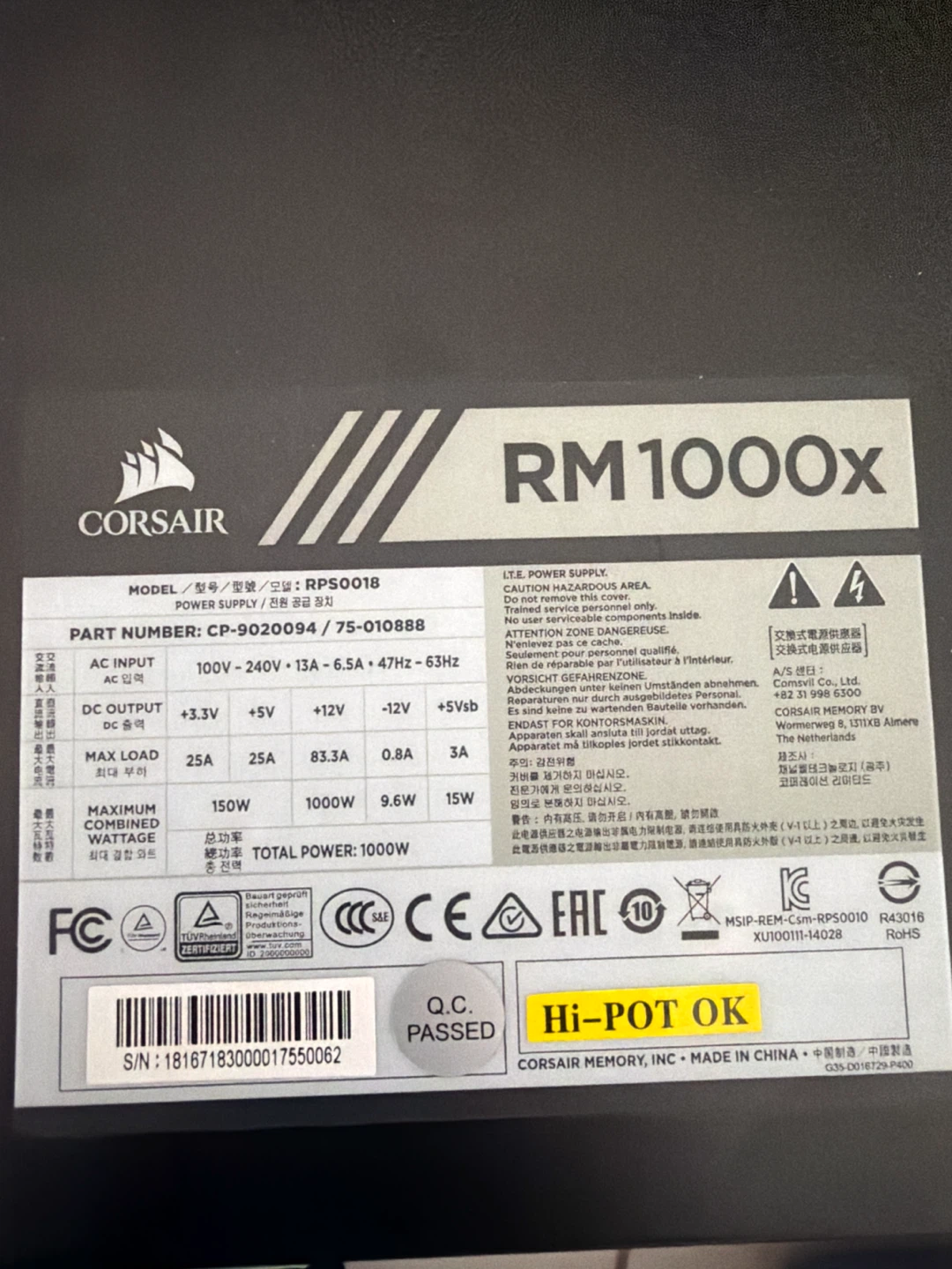 Corsair RM1000x Power Supply Unit - photo 3