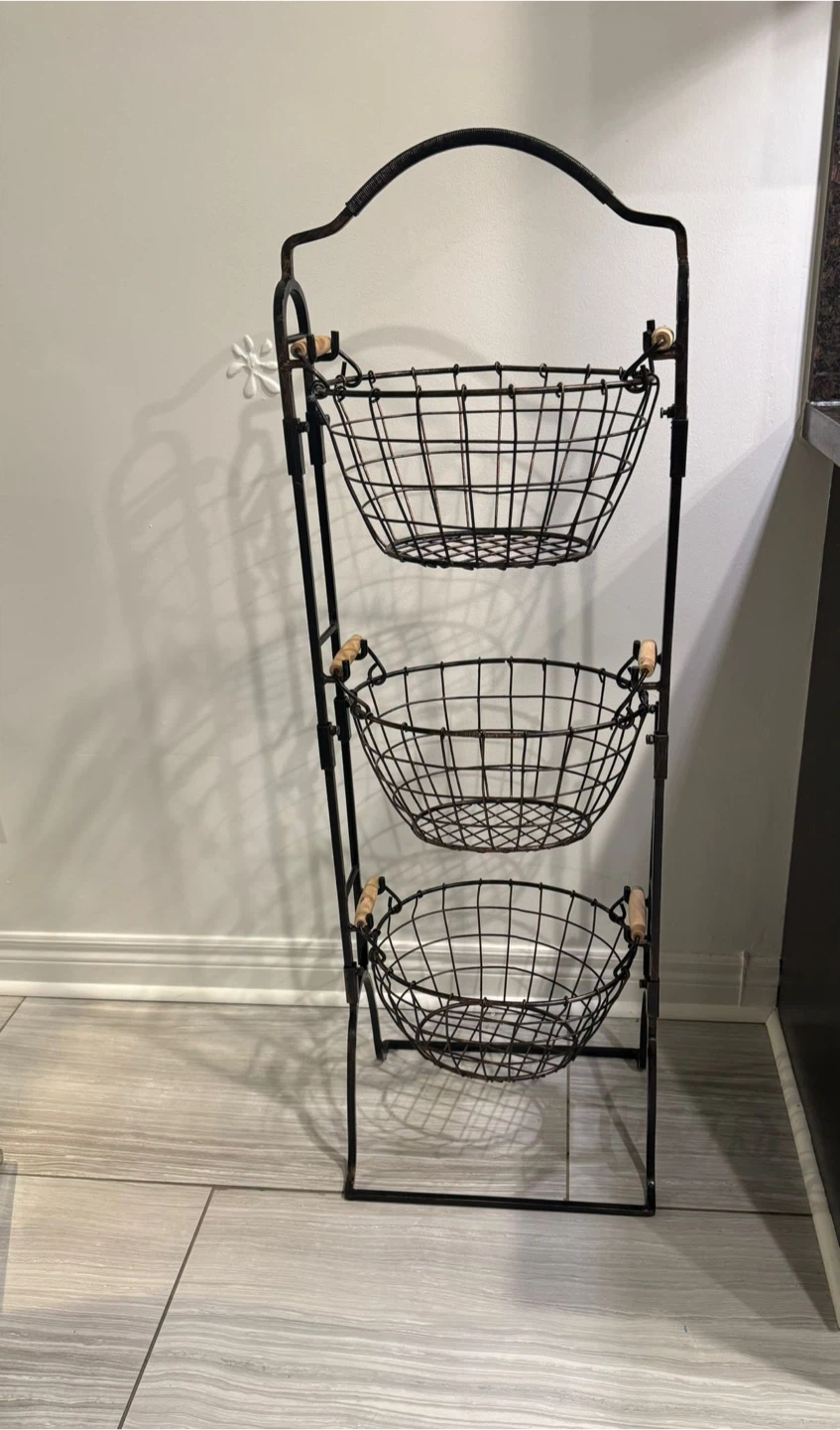 3-Tier Wire Basket Stand with Removable Baskets